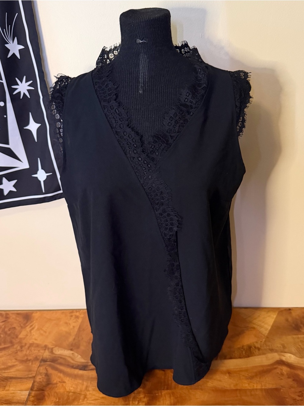Black M V Neck Tank Top Lace Trim Whimsigoth Corporate Goth
